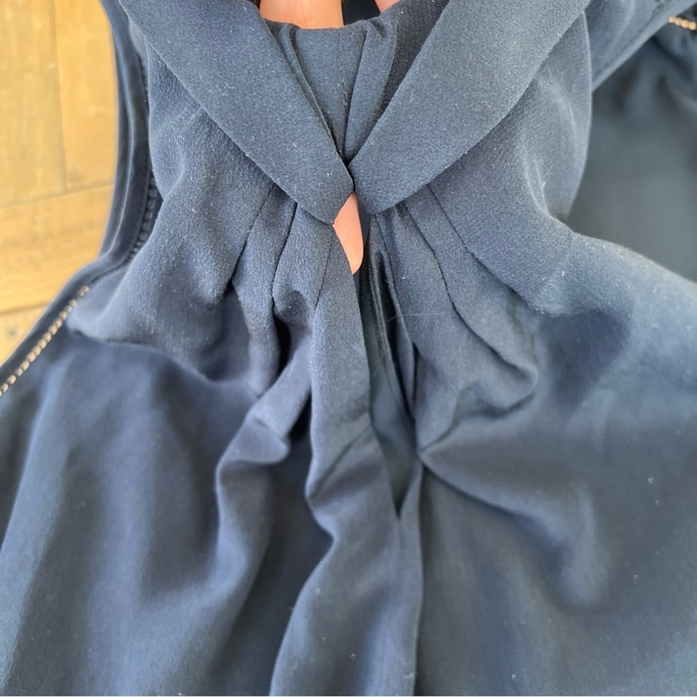 Rebecca Taylor Silk Twist Open Front Fit And Flare Dress Women’s 4 Navy Preppy - Picture 4 of 12
